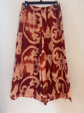 Wide Leg Floral Print Pants in Rust & Cream